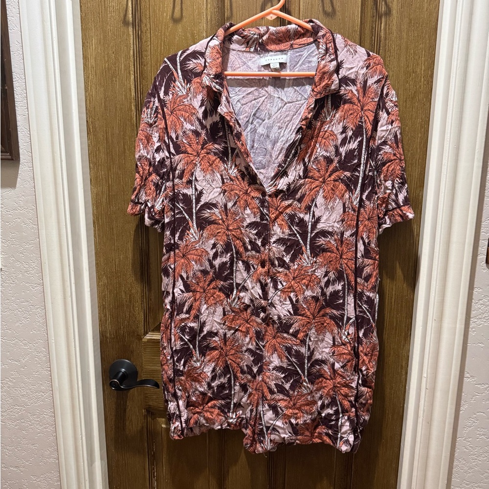 Topshop Orange and Brown Casual Button Down Romper
